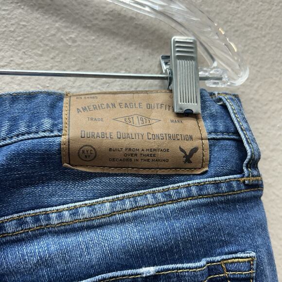 American Eagle Men’s 32x32 Blue Denim Jeans Slim Core Flex Distressed - Picture 6 of 9